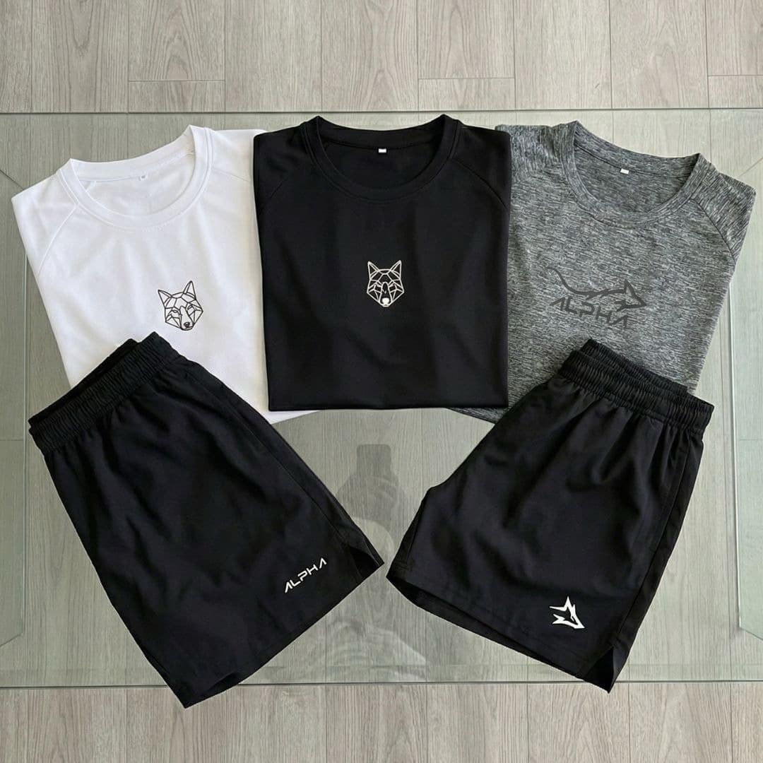 Alpha Kit 5 Peças 3 Camisetas 2 Bermudas