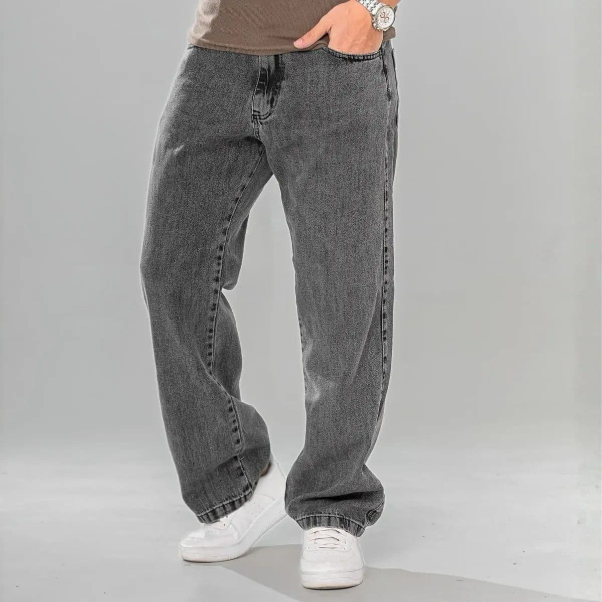 Calça Jeans Marmorizada Streetwear Larga Bag