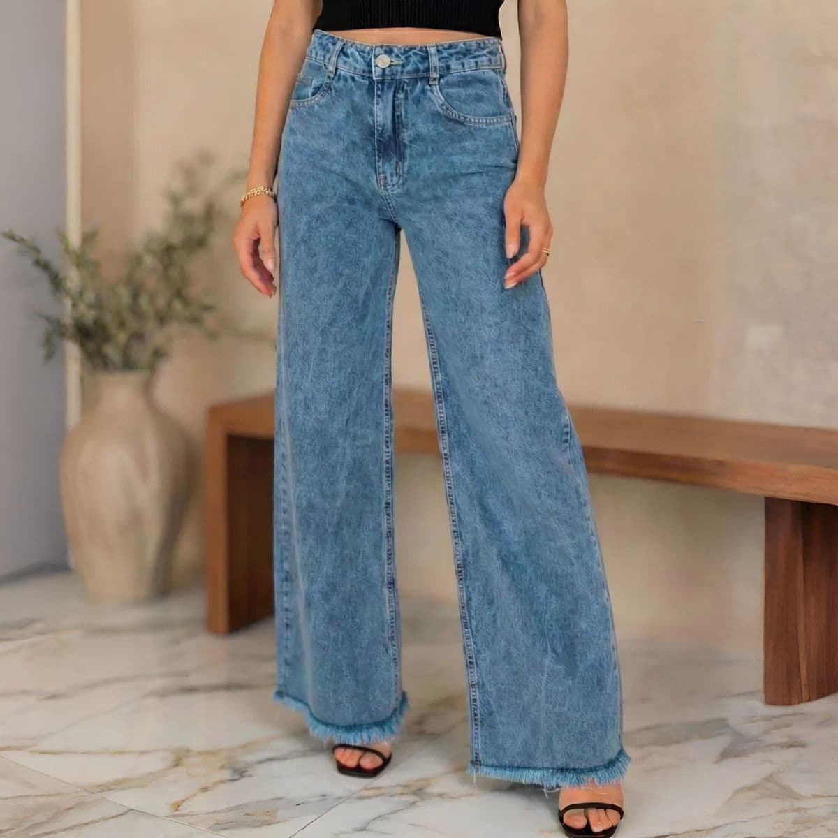 Calça Wide Leg Jeans Feminina
