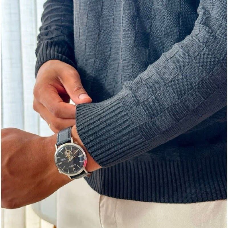 Fino Senores Suéter Lã Tricot Manga Longa