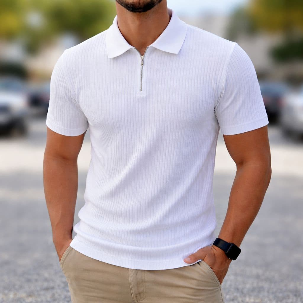 Polo Manga Curta Com Ziper Canelada